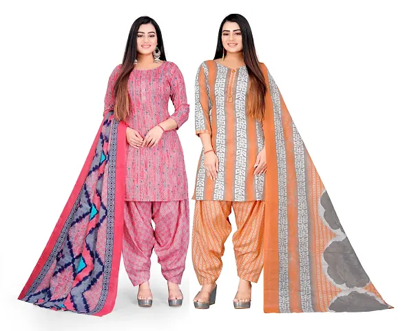 Elegant Floral Print Dress Material with Dupatta For Women Pack Of 2