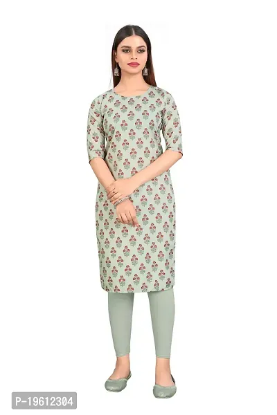 Stylish Grey Crepe Digital Printed A-Line Kurti For Women-thumb0