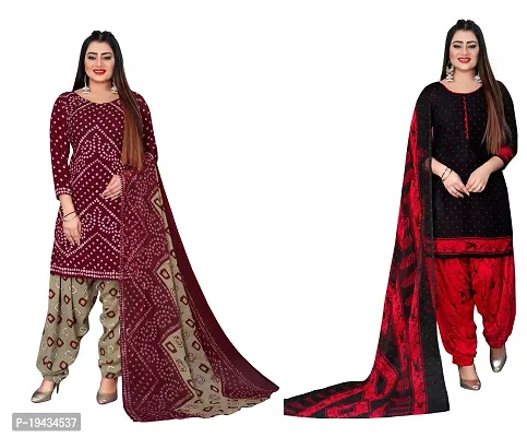 Stylish Prints Crepe Unstitched Dress Material For Women- ( Pack Of 2 )