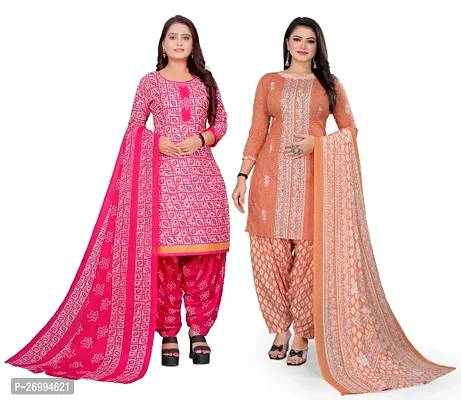 Elegant Multicoloured Cotton Blend Printed Dress Material with Dupatta For Women Pack Of 2