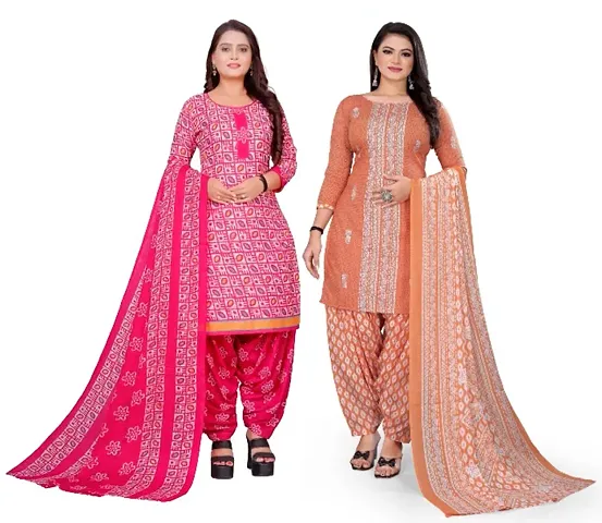Stylish Cotton Blend Unstitched Printed Suit - Pack Of 2