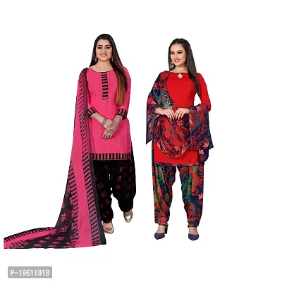 Elegant Multicoloured Crepe Self Design Dress Material with Dupatta For Women