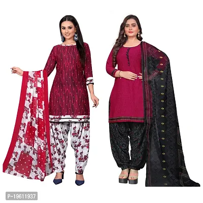 Elegant Multicoloured Crepe Self Design Dress Material with Dupatta For Women-thumb0