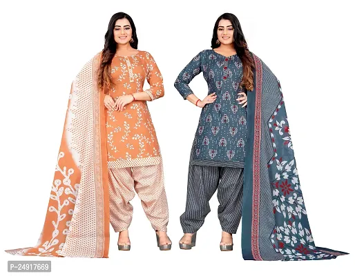 Elegant Multicoloured Cotton Floral Print Dress Material with Dupatta For Women Combo Of 2