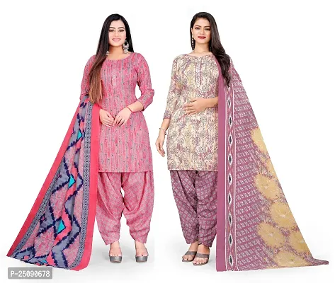 Elegant Multicoloured Cotton Floral Print Dress Material with Dupatta For Women Pack Of 2-thumb0