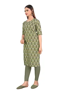 Stylish Olive Crepe Digital Printed A-Line Kurti For Women-thumb2