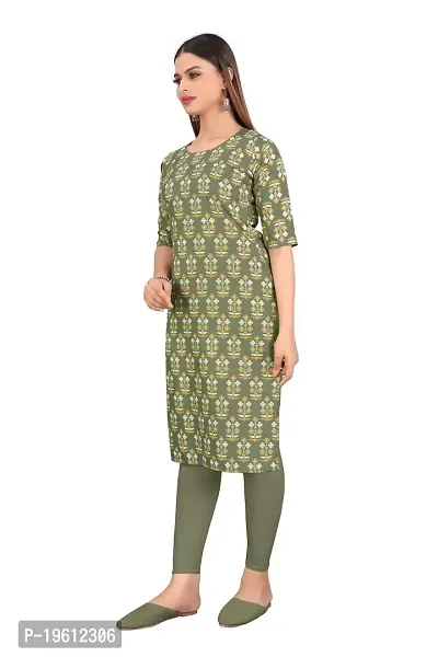 Stylish Olive Crepe Digital Printed A-Line Kurti For Women-thumb3