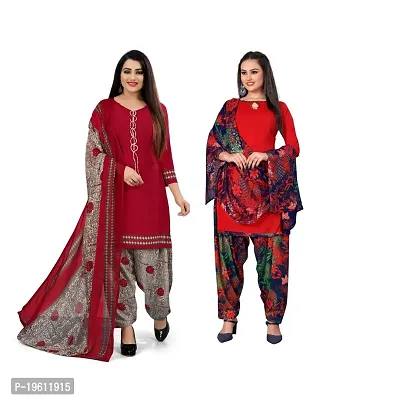 Elegant Multicoloured Crepe Self Design Dress Material with Dupatta For Women