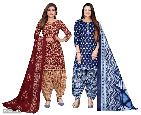 Elegant Multicoloured Cotton Floral Print Dress Material with Dupatta For Women Combo Of 2-thumb0