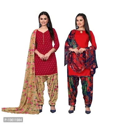 Elegant Multicoloured Crepe Self Design Dress Material with Dupatta For Women-thumb0