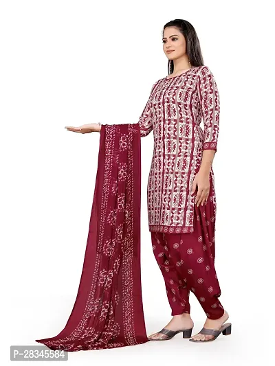 Stylish Maroon Crepe Batik Dress Material With Dupatta For Women-thumb5