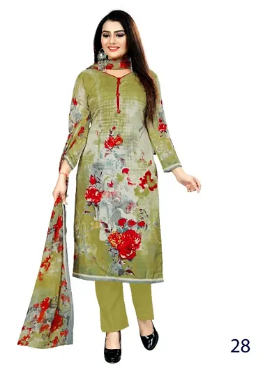 Stylish Cotton Floral Print Dress Material With Dupatta Set