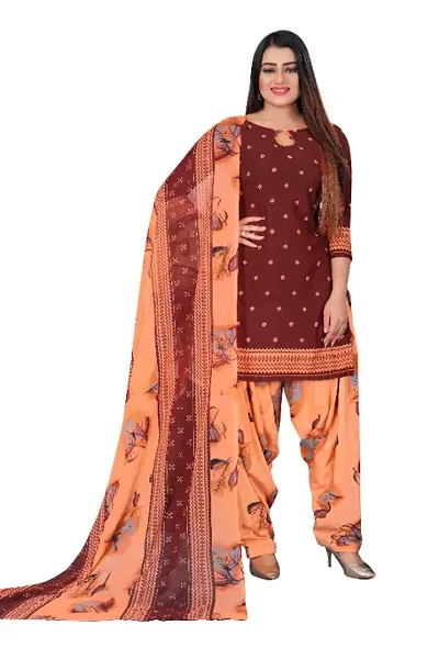 V3 FASHION STUDIO presents the exquisite collection of crepe 3 piece floral design unstitched suit (top,bottom,dupptta) for womens (BROWNPEACH)