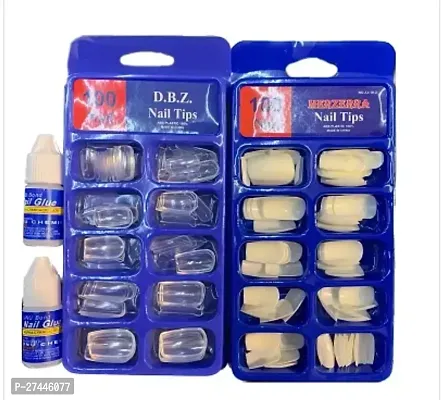 100 pcs White Nails, 100 pcs Transparent Nails and 2 Nail Glue-thumb0