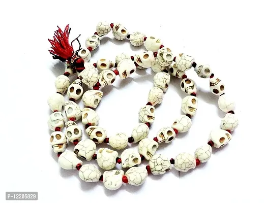 Ankita Gemstones Stone Carved Beads Indian Goddess Kali Prayer Mala (White)