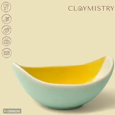 Claymistry Ceramic Yellow  White Boat Shaped Bowl-thumb3