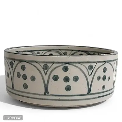 Claymistry Ceramic Ivory with Green Print Bowl-thumb0