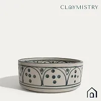 Claymistry Ceramic Ivory with Green Print Bowl-thumb3