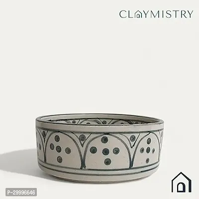 Claymistry Ceramic Ivory with Green Print Bowl-thumb4