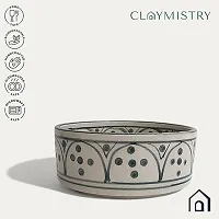 Claymistry Ceramic Ivory with Green Print Bowl-thumb2