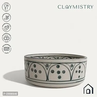 Claymistry Ceramic Ivory with Green Print Bowl-thumb3