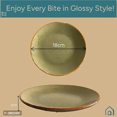 Claymistry Ceramic Dinner  Snacks Olive Green with Reddish Brown Edge Plate-thumb4