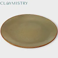 Claymistry Ceramic Dinner  Snacks Olive Green with Reddish Brown Edge Plate-thumb1