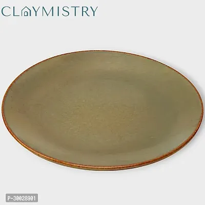 Claymistry Ceramic Dinner  Snacks Olive Green with Reddish Brown Edge Plate-thumb2