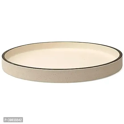 Claymistry Ceramic Dinner  Snacks Ivory with Black Edges Round Tray-thumb0