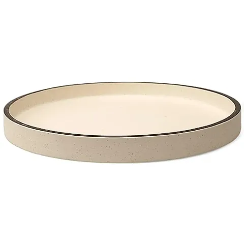 Claymistry Ceramic Dinner  Snacks Ivory with Black Edges Round Tray