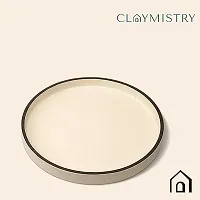 Claymistry Ceramic Dinner  Snacks Ivory with Black Edges Round Tray-thumb3