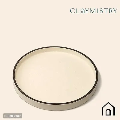 Claymistry Ceramic Dinner  Snacks Ivory with Black Edges Round Tray-thumb4