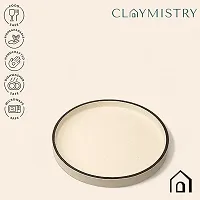 Claymistry Ceramic Dinner  Snacks Ivory with Black Edges Round Tray-thumb1