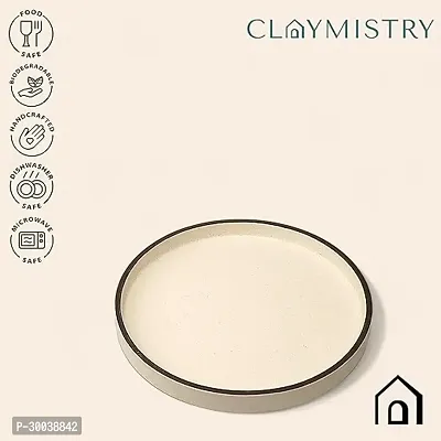 Claymistry Ceramic Dinner  Snacks Ivory with Black Edges Round Tray-thumb2