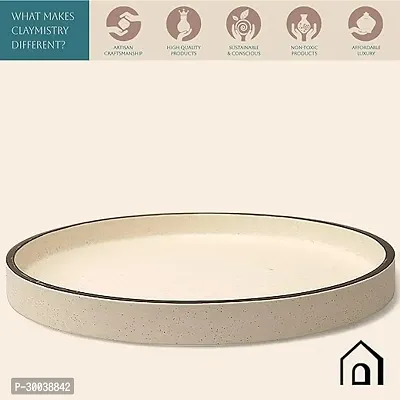 Claymistry Ceramic Dinner  Snacks Ivory with Black Edges Round Tray-thumb3