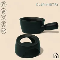 Claymistry Ceramic Black Fondue Set | Bowl 20cm * 13cm * 5cm | Coaster 13cm * 13cm * 7cm | Glossy | Dishwasher  Microwave Safe | Melting Pot for Cheese  Chocolate | Premium Kitchen Crockery-thumb3