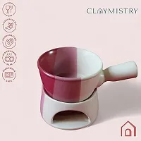 Claymistry Ceramic Pink Tri-Shaded Fondue Set (Bowl 20cm * 13cm * 5cm) (Coaster 13cm * 13cm * 7cm) Glossy | Dishwasher  Microwave Safe | Melting Pot for Cheese  Chocolate | | Premium Crockery-thumb2