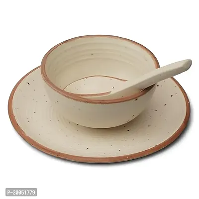 Claymistry Ceramic Ivory with Brown Borders Serving Bowl Set-thumb0