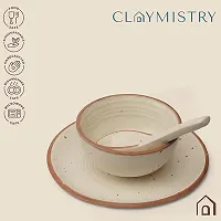 Claymistry Ceramic Ivory with Brown Borders Serving Bowl Set-thumb1