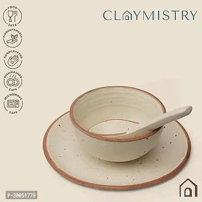 Claymistry Ceramic Ivory with Brown Borders Serving Bowl Set-thumb2