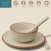 Claymistry Ceramic Ivory with Brown Borders Serving Bowl Set-thumb2