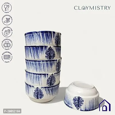 Claymistry Ceramic White with Traditional Leaf Prints Serving Bowl Set of 6-thumb3