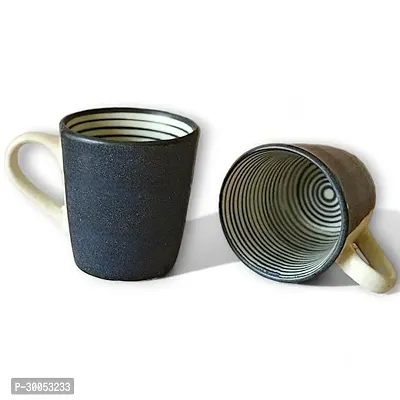 Claymistry Ceramic Black  White with Ridges Mug  Set of 2