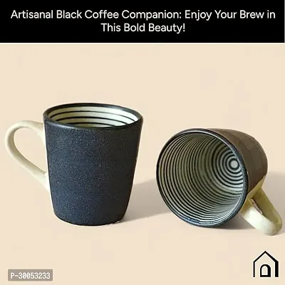 Claymistry Ceramic Black  White with Ridges Mug  Set of 2-thumb2