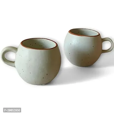 Claymistry Round Ceramic Ivory with Brown Edge Mug Set of 2-thumb0