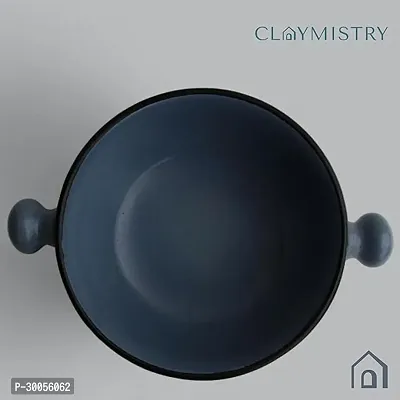 Claymistry Ceramic Grey  Black Rim Bowl with Handle-thumb2