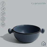 Claymistry Ceramic Grey  Black Rim Bowl with Handle-thumb2