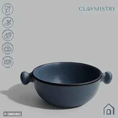 Claymistry Ceramic Grey  Black Rim Bowl with Handle-thumb3