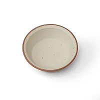 Claymistry Wide Tall Ceramic Ivory with Brown Borders Serving Bowl-thumb3