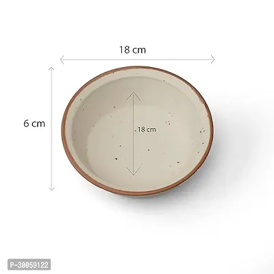 Claymistry Wide Tall Ceramic Ivory with Brown Borders Serving Bowl-thumb2